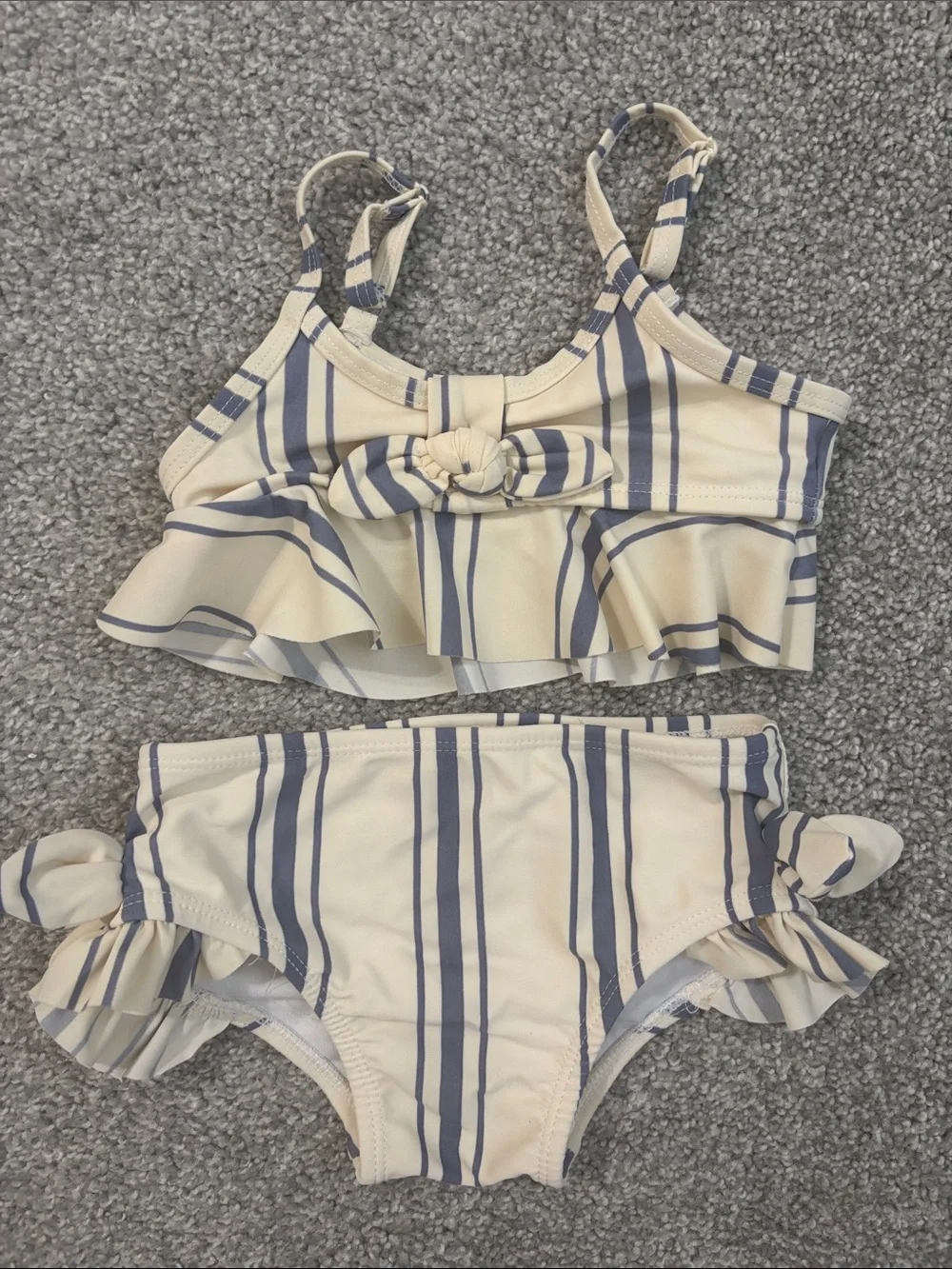Jessica Simpson Cream & Navy Striped Ruffle Two-Piece Swim Set